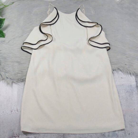 HALSTON Ruffled Crepe Halter Neck Mini Shift Dress Open Back Women’s Size 14 - Picture 4 of 10